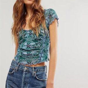 Free People Blue & Green Floral Top